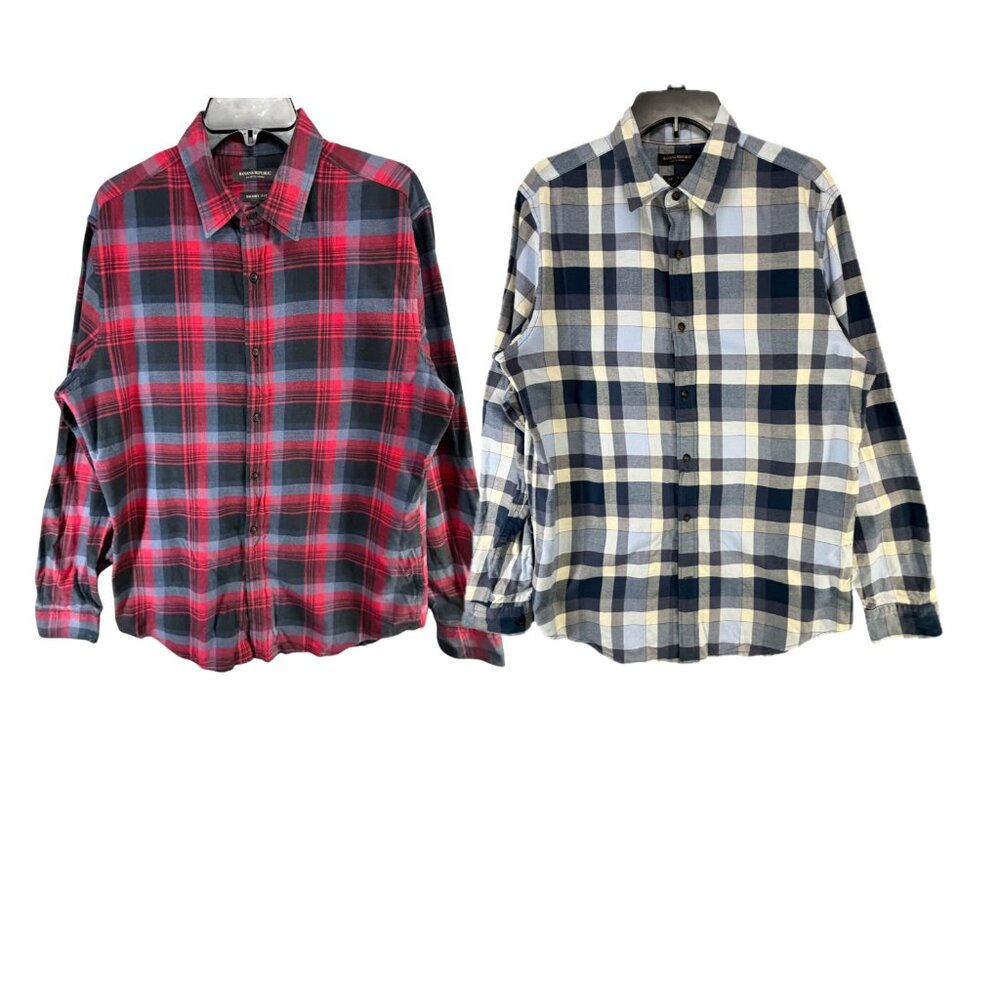 Banana Republic Luxe Flannel Grant Fit Plaid Button Down Shirt L Tall Lot of 2